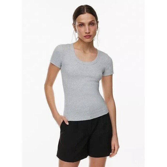 Babaton Aritzia Heather Gray Poly/Modal Scoop Neck Tee Size S EUC!! - Picture 1 of 6